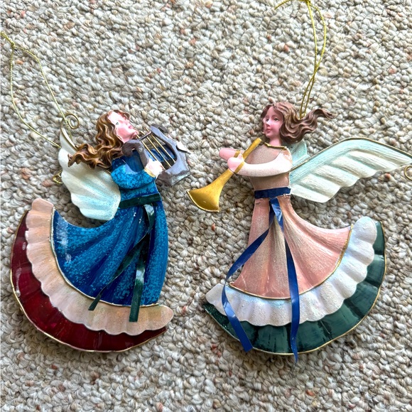 2pc Vintage Handmade Hand Crafted Christmas Tree Window Holiday Ornaments Home - Picture 1 of 6